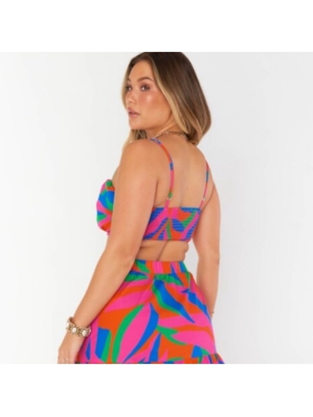 Show Me Your Mumu Cartagena Colorful Pink Orange Blue Green Smocked Crop - Picture 2 of 7